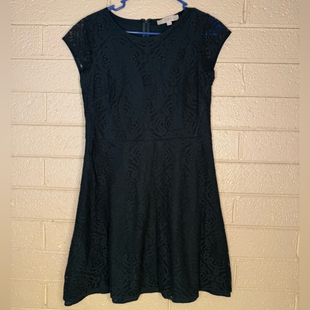 LOFT dark green Lace Mini Dress